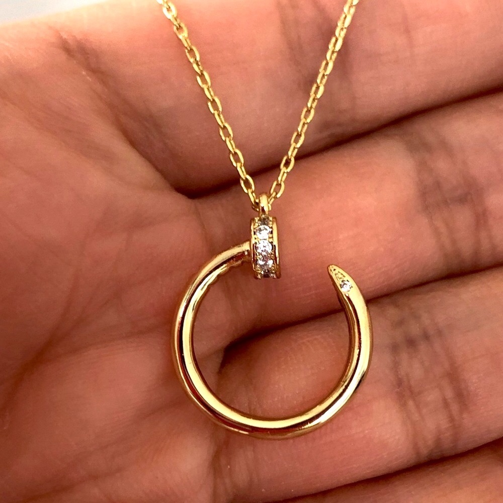 Nail Zirconia Gold Pendant Necklace - Picture 2 of 13